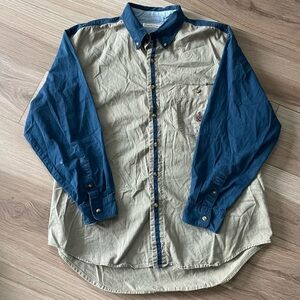 Vintage Bugle Boy Cream and Navy Button Down Shirt